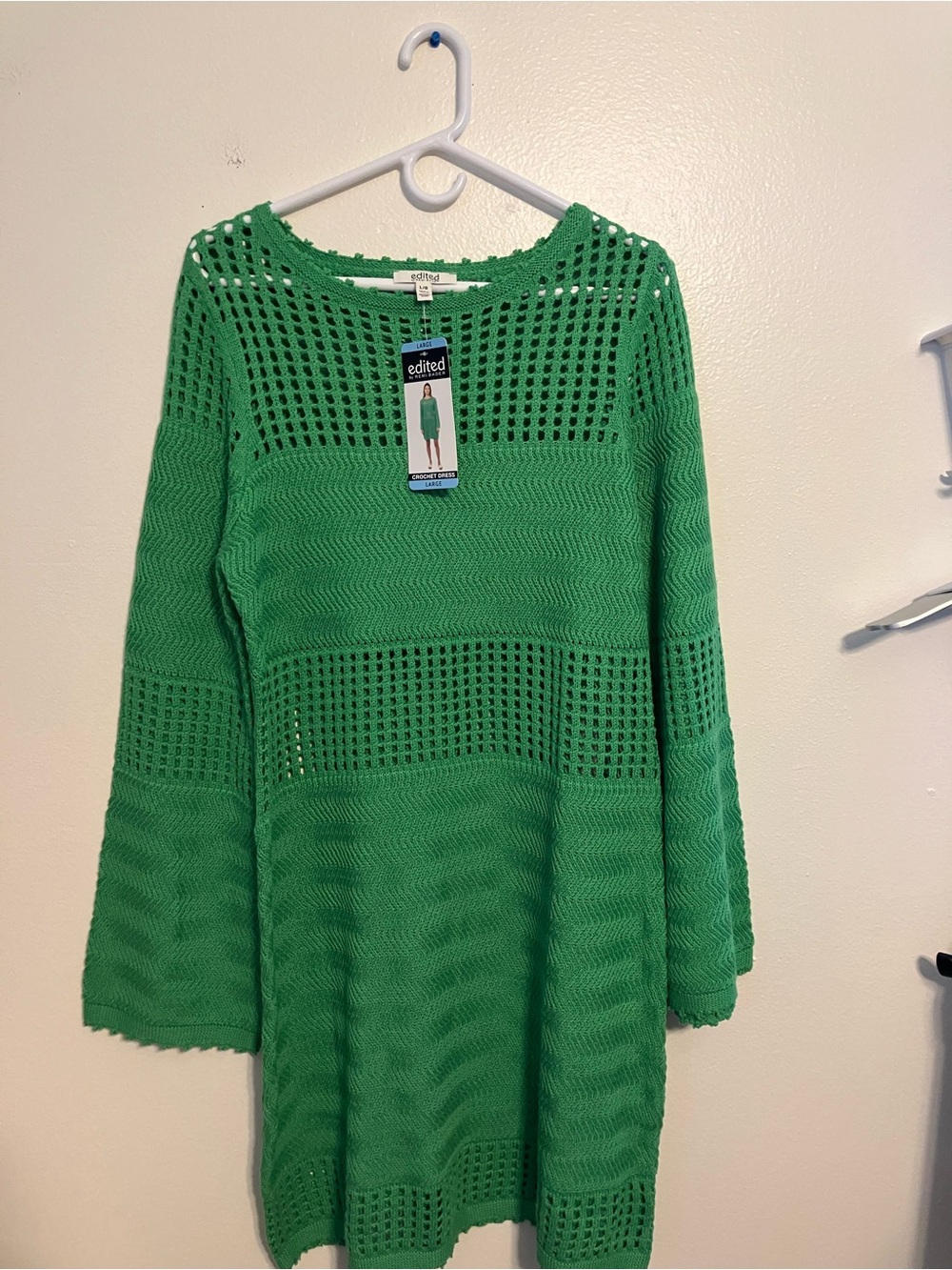 Edikted Green Knit Openwork Sweater Dress